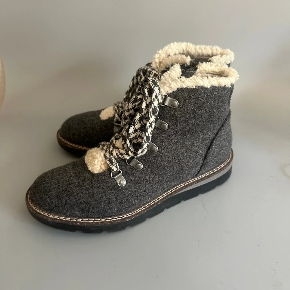 Madden NYC Womens Grey Felt Faux Shearling Hiker Ankle Boots Size‎ 9 Houndstooth